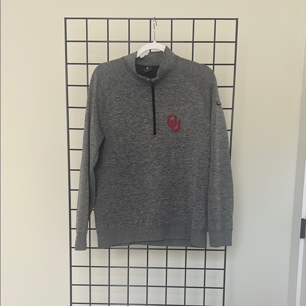 Nike Men's Gray Sweater with Red Logo
